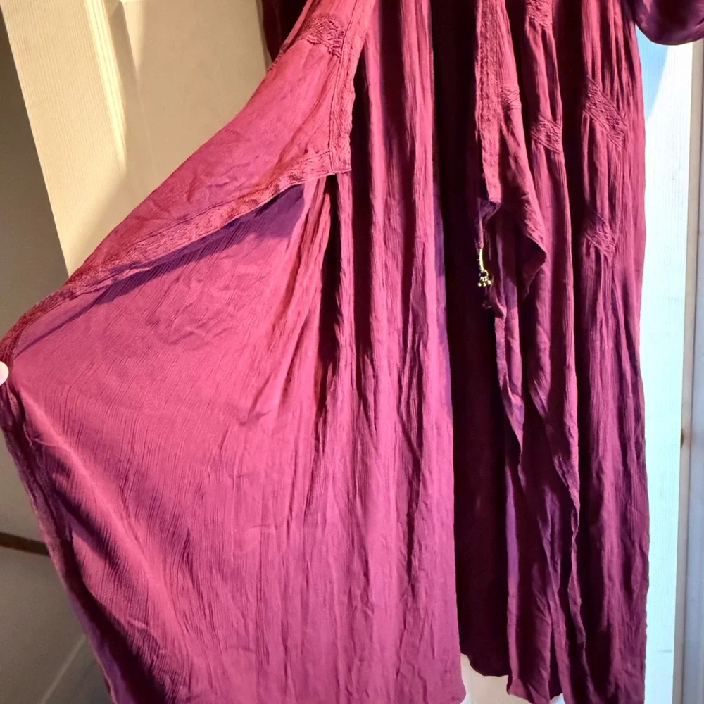 Free People Burgundy Maxi Dress with V-Neck and Drawstring - Picture 5 of 5
